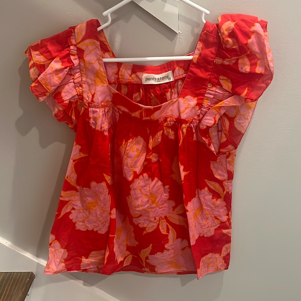 Red Floral Pants Store Top, Size M